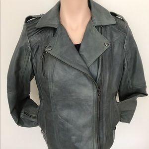 Bernardo Gray Leather Moto Jacket, Size Medium